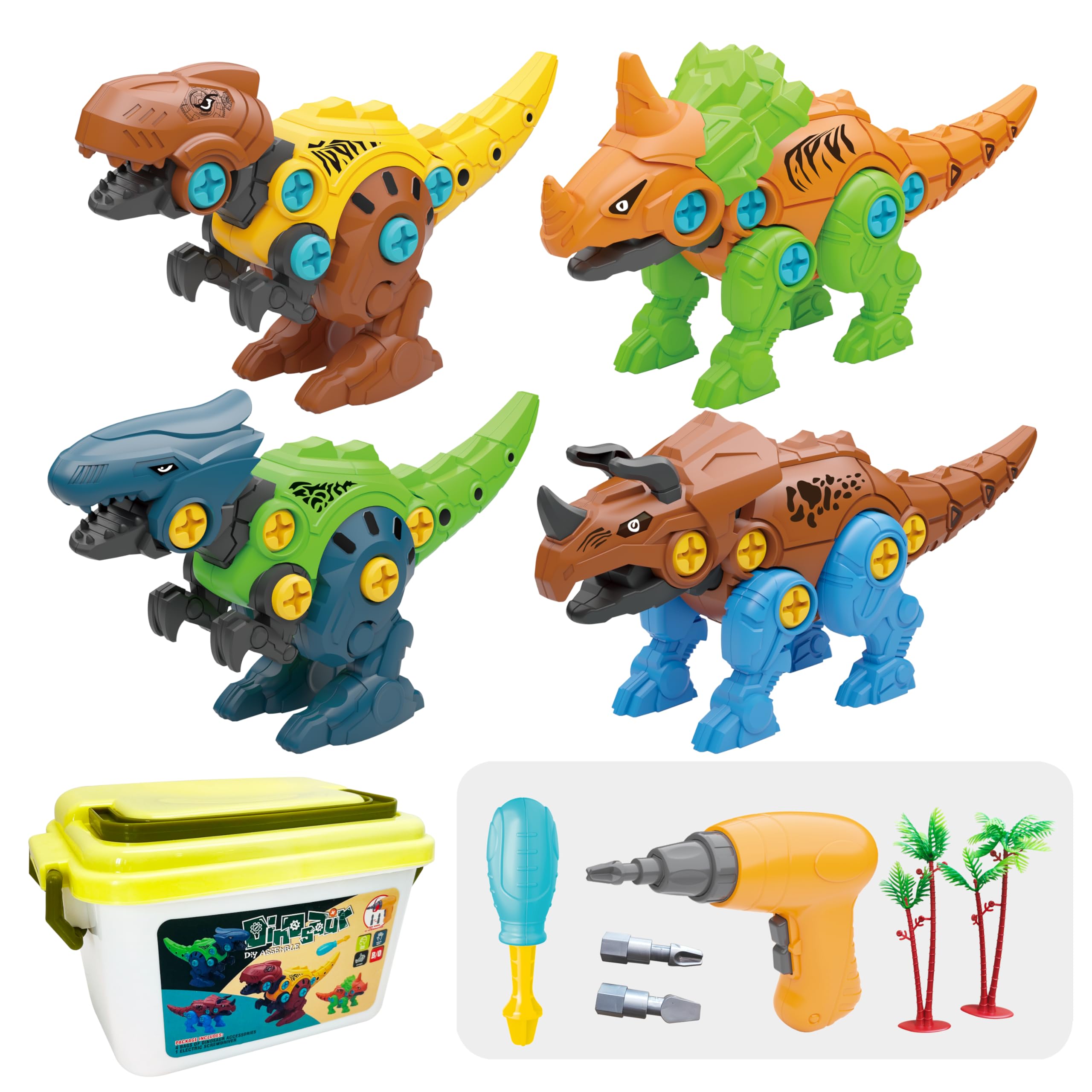 SJMR DIY Dinosaur Building Toy Set – STEM Educational Construction Kit with Electric Drill & Storage Box for Kids – Creative Build & Play Toy for Boys & Girls Ages 3+