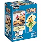 Kauai Coffee K-Cup Pods - Vanilla Macadamia Nut, 22 K-Cup Pods | Medium Roast, Arabica Coffee, 10% Hawaiian, For Keurig Brewers, Single Serve, Vanilla Beans with Toasted Macadamia Nuts