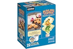 Kauai Coffee K-Cup Pods for Keurig Brewers – Arabica Coffee, 10% Hawaiian – Medium Roast, Vanilla Beans with Toasted Macabamia Nuts – Vanilla Macadamia Nut, 1 Pack of 22 Single Serve K-Cups