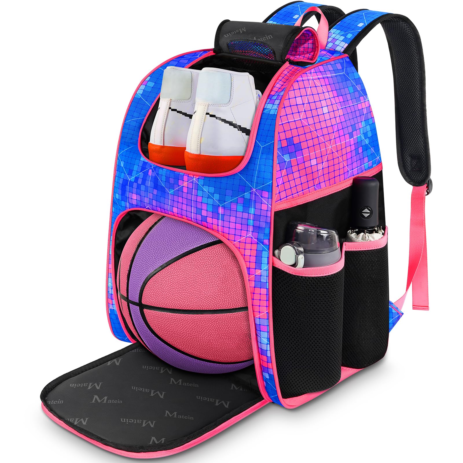 Photo 1 of MATEIN Basketball Bag, Sturdy Soccer Bag with Ball Holder & Shoe Compartment, Large Basketball Backpack for Training Equipment, Water Resistant Sports Ball Backpack Fits Volleyball Football, Colorful