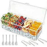 Flajepetals Ice Chilled Condiment Caddy with Lid - 5 Removable Compartments, Serving Containers for Fruit, Caddy, Snack, Sauce, Clear Garnish Tray for Parties and Restaurants (1 Pack)