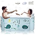 53" Extra Large Portable Foldable Bathtub with Metal Frame for Adult, Family SPA Soaking Tub with Cover for Small Bathroom, Thicken Multiple Layer Bathtub with Lid (53" Ocean with Metal Frame)