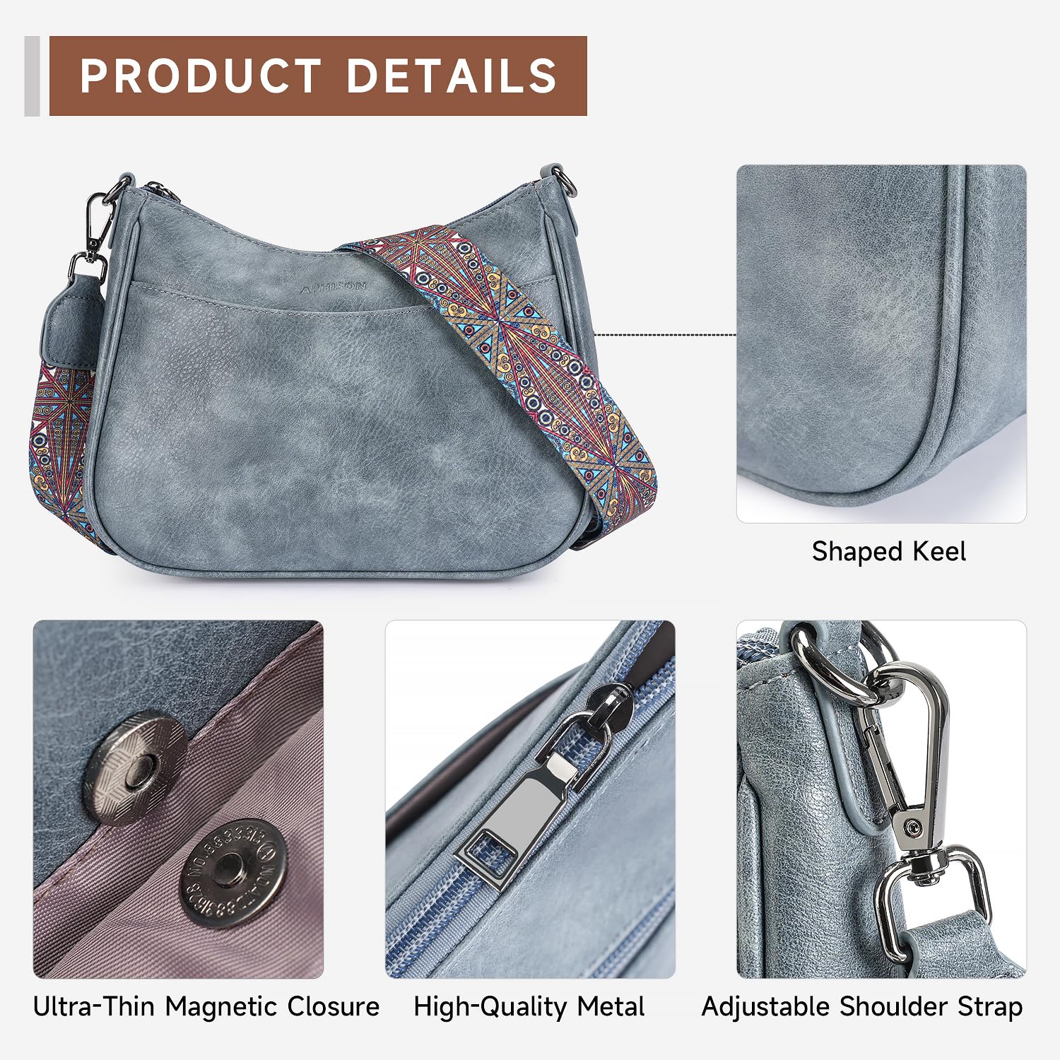 APHISON Trendy Leather Crossbody Purse with Adjustable Strap, Women's Shoulder Handbag