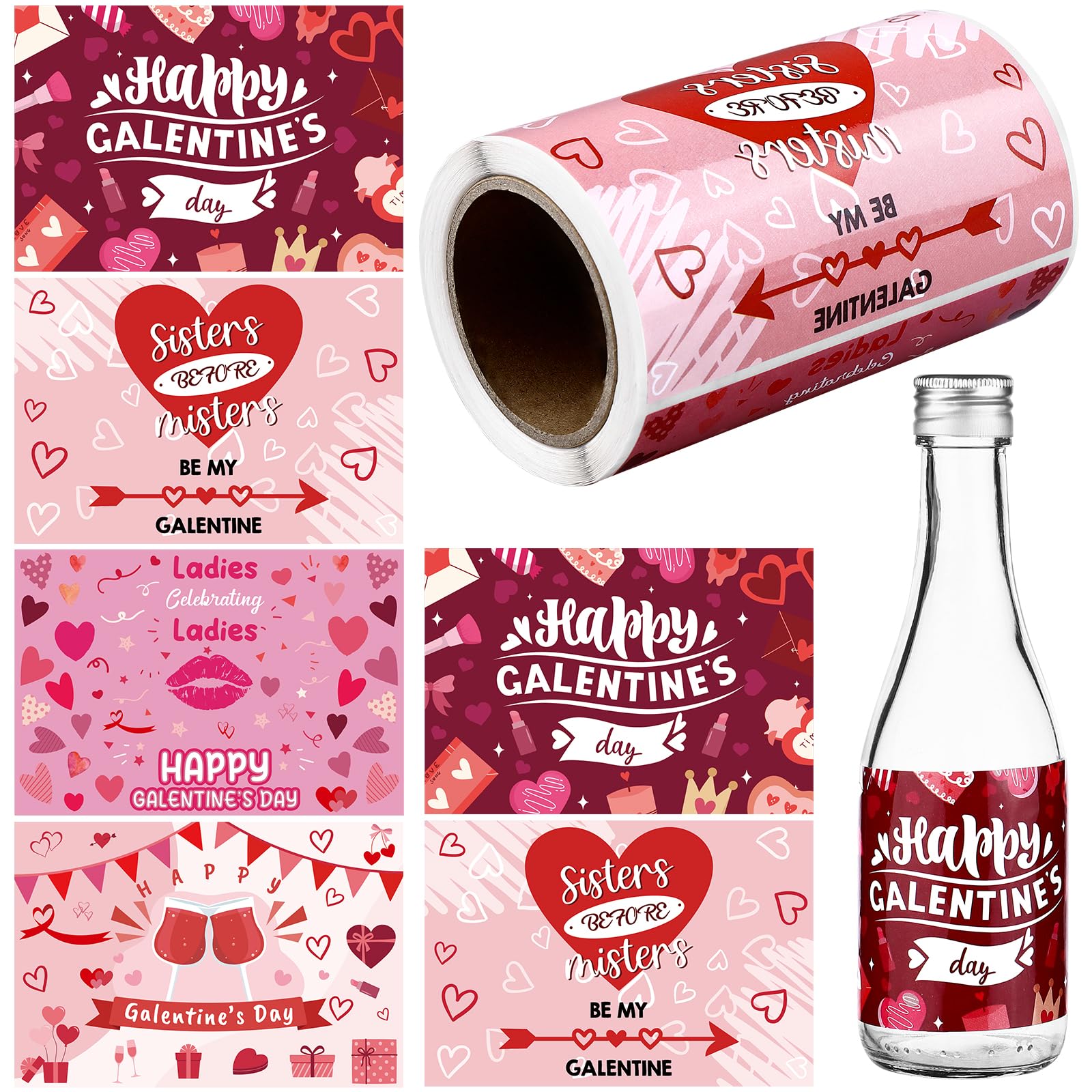 Photo 1 of 100 Pcs Galentine's Day Wine Label Sticker Happy Galentines Day Stickers Mini Waterproof Champagne Bottle Label for Women Galentine’s Day Party Favor Decorations