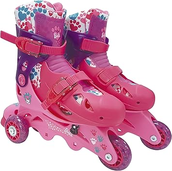 Patins 3 Rodas Ajustável Acessórios de Segurança Barbie Rosa