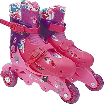 Patins 3 Rodas Ajustável Acessórios de Segurança Barbie Rosa 