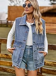 PAODIKUAI Women's Oversized Denim Vest Mid Long