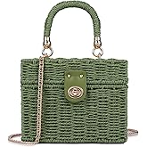 Handwoven Rattan Bag for Women Wicker Crossbody Shoulder Bag Straw Beach Tote Bag Top Handle Satchel Handbag with Chain Strap