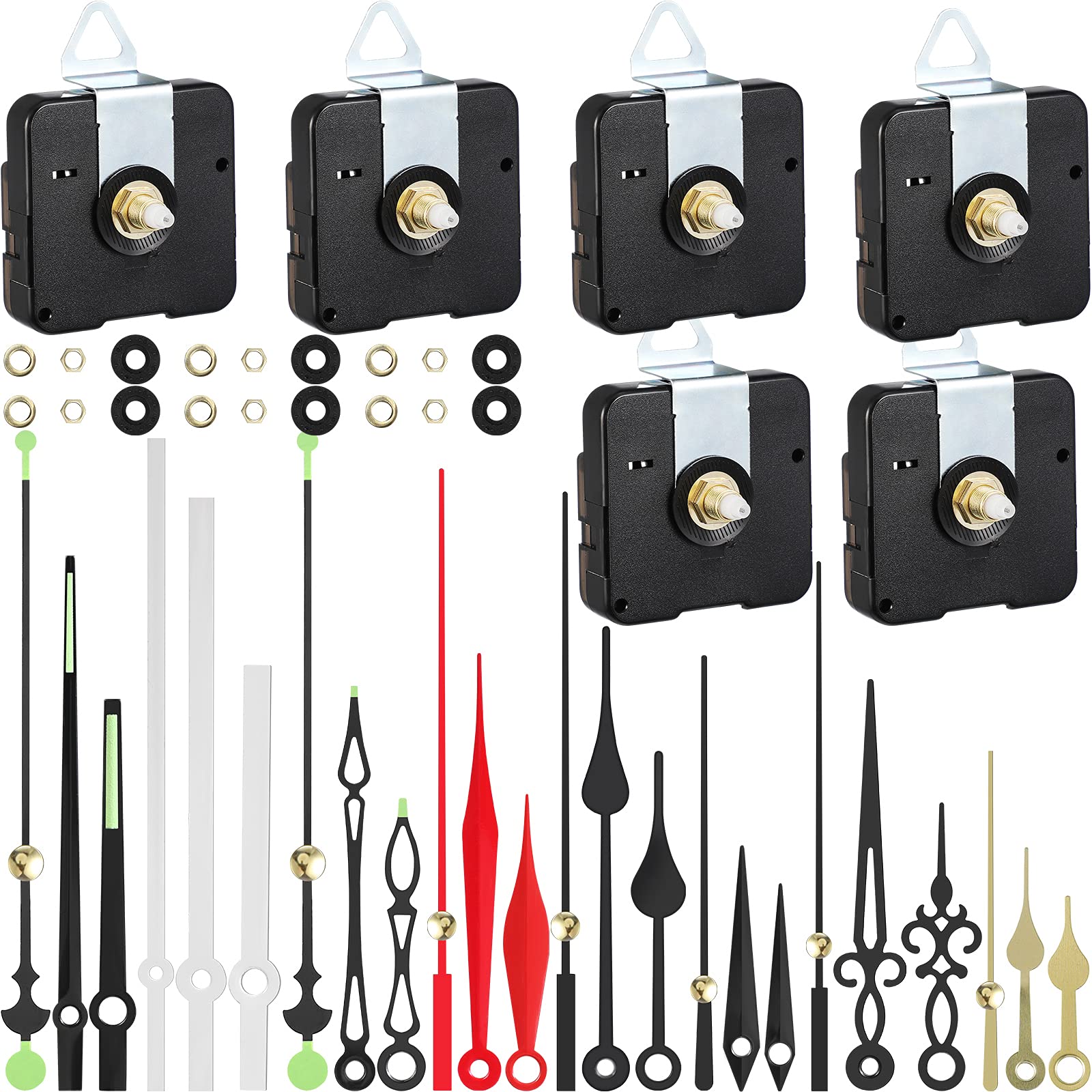Photo 1 of 6 Pieces High Torque Clock Movements Long Shaft Clock Movement Mechanism with 8 Different Pairs of Repair Parts for Design Replacement Repairing Accessories