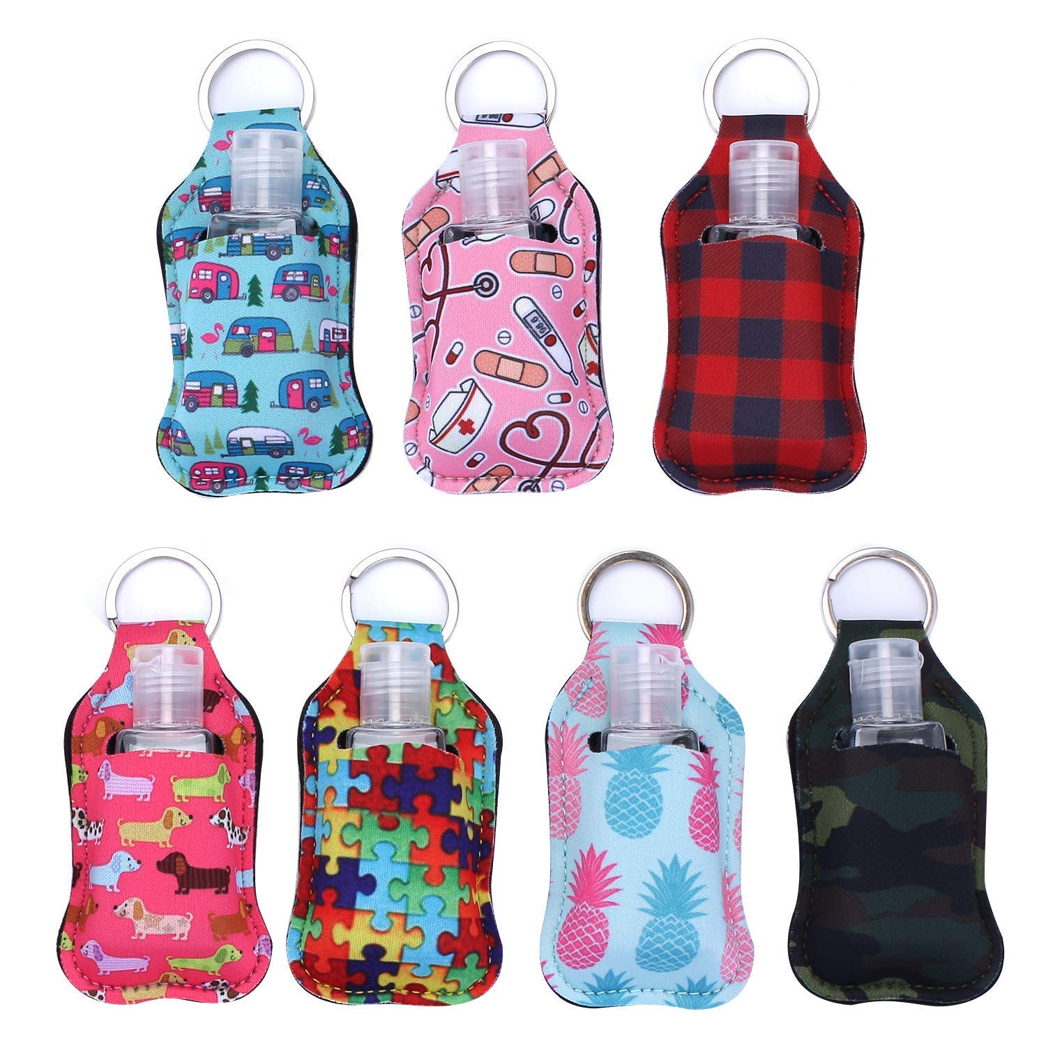 21 Pieces Travel Bottle Keychain Holder Set, 7 Pcs 30ml
