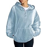 Aomice Women's Half Zip Denim Hoodie Pullover Sweatshirt Jean Jacket with Pocket