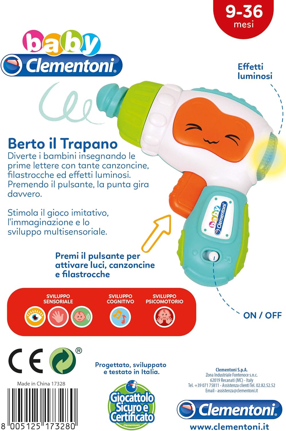 Baby Clementoni, 17328, Berto Il Drano, Early Childhood Game, Italian Speaking Electronic Toy (Batteries Included) - Image 4