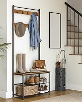 VASAGLE Coat Rack Hallway Cabinet with Bench and Shoe Rack 175 cm Walnut view 9