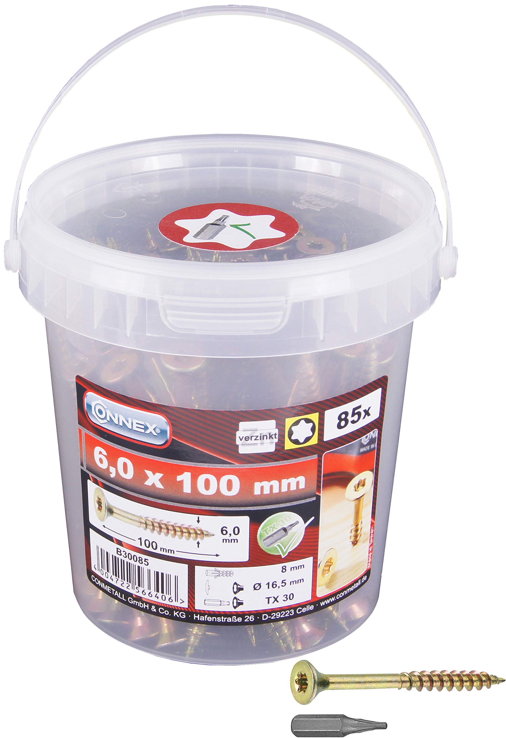 CONNEX B30085 TX 6 x 100mm Uni-Screws Bucket (85 Pieces)