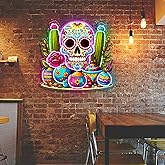 Skull Neon Sign Acrylic Mexican Sugar Party Wall Art Decor UV Print Anime Skull Game Room Bar Beer Club Neon Dimmable Sign (16 inch)