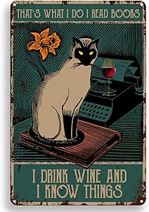 ForbiddenPaper Vintage Metal Tin Sign Wall Decor - That's What I Do I Read Books Retro Cat Poster for Office/Home/Classroom Decor Gifts - Best Birthday/Thanksgiving Ideas - 8x12 Inch