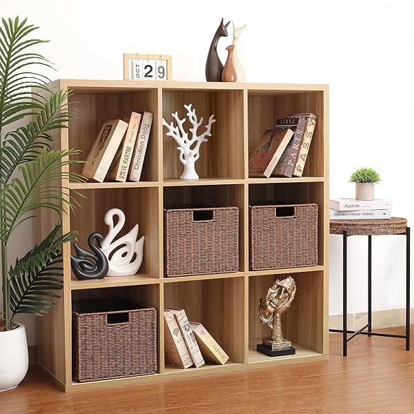 WICKER STORAGE BASKET – LARGE 12X12X10IN CUBE, WOVEN WICKER FOR SHELVES, PANTRY, KITCHEN & BATHROOM ORGANIZATION (BROWN)