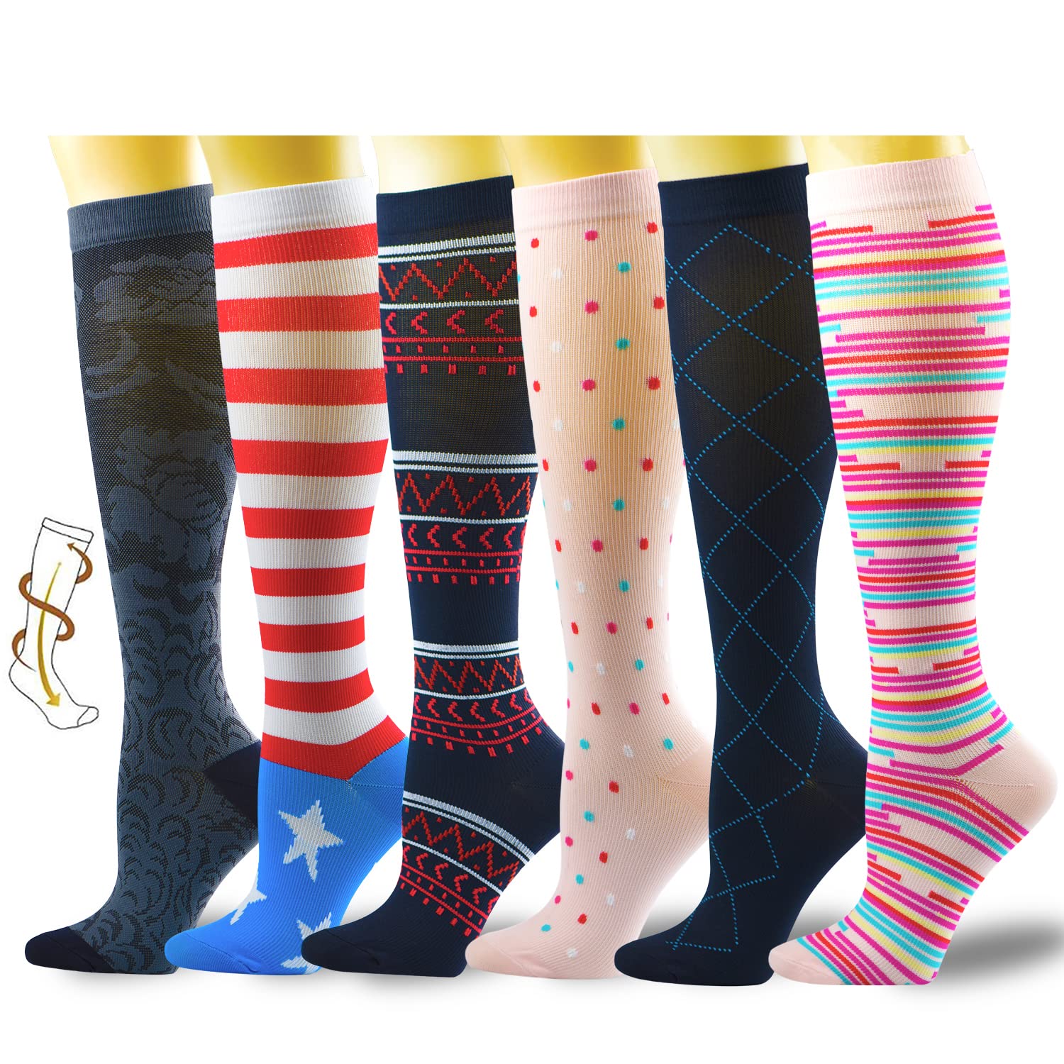 Lavencious Compression Socks 6 Pairs 8-15mmHg for Women Shoe Size 6-10, Sock Size 9-11, 6 Pairs