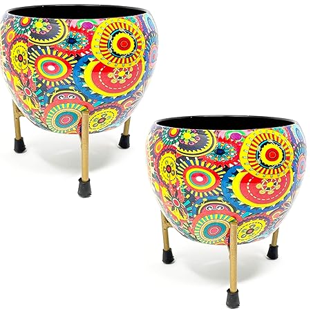 GnS Indoor Plants/Flower Pots with Stand -Decorative Pots for Indoor Plants Rust Free Metal Plant Pots for Living Room, Balcony and Garden Decor (Plants not Included) (Size: 6x6 inch)