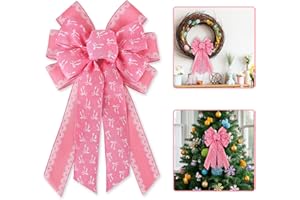 Blinket Pink Coquette Wreath Bow for Front Door – Girly Lace Burlap Ribbon Bow for Birthday Party Wreath – Large Wired Decorative Bow for Indoor Outdoor Decor