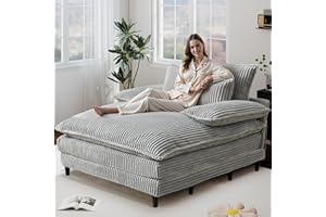 kakuboohi Oversized Chaise Lounge Chair Indoor,54.8" W Sofa Bed with Adjustable Backrest,Comfy Deep Seat Sleeper Couch Reading Chairs,Cloud Sofas Couches for Living Room (Gray, 1-Set)