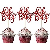 24pc Oh Baby Valentine's Day Cupcake Toppers - Glitter Feet Onesie, Heart & Cupcake Picks - Baby Shower & Birthday Party Supplies Red