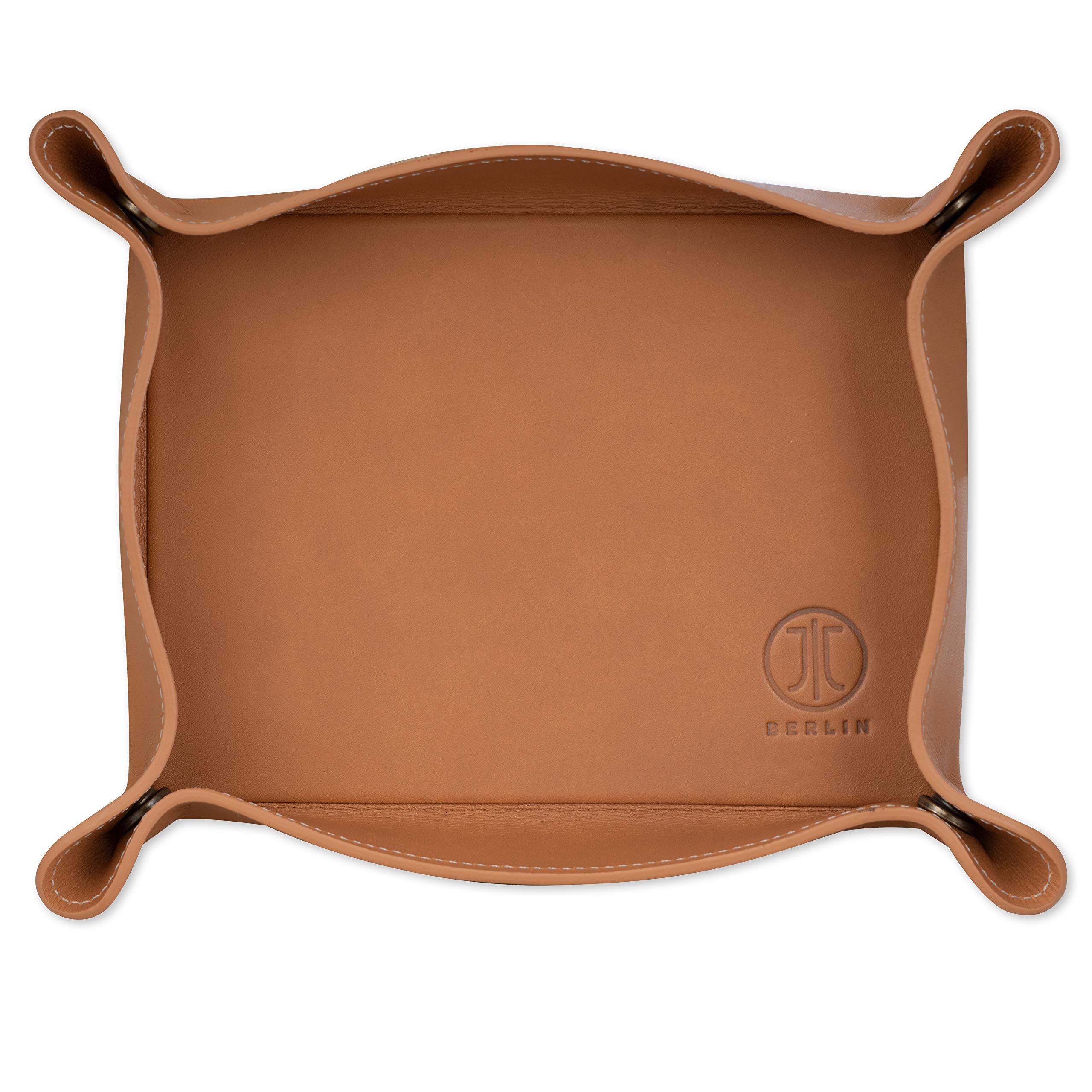 JT Berlin Genuine Leather Empty Bag for Office and Home in Cognac - [180 x 130 mm, Storage Box for Small Parts, Press Studs in Corners, Handmade] - 10430