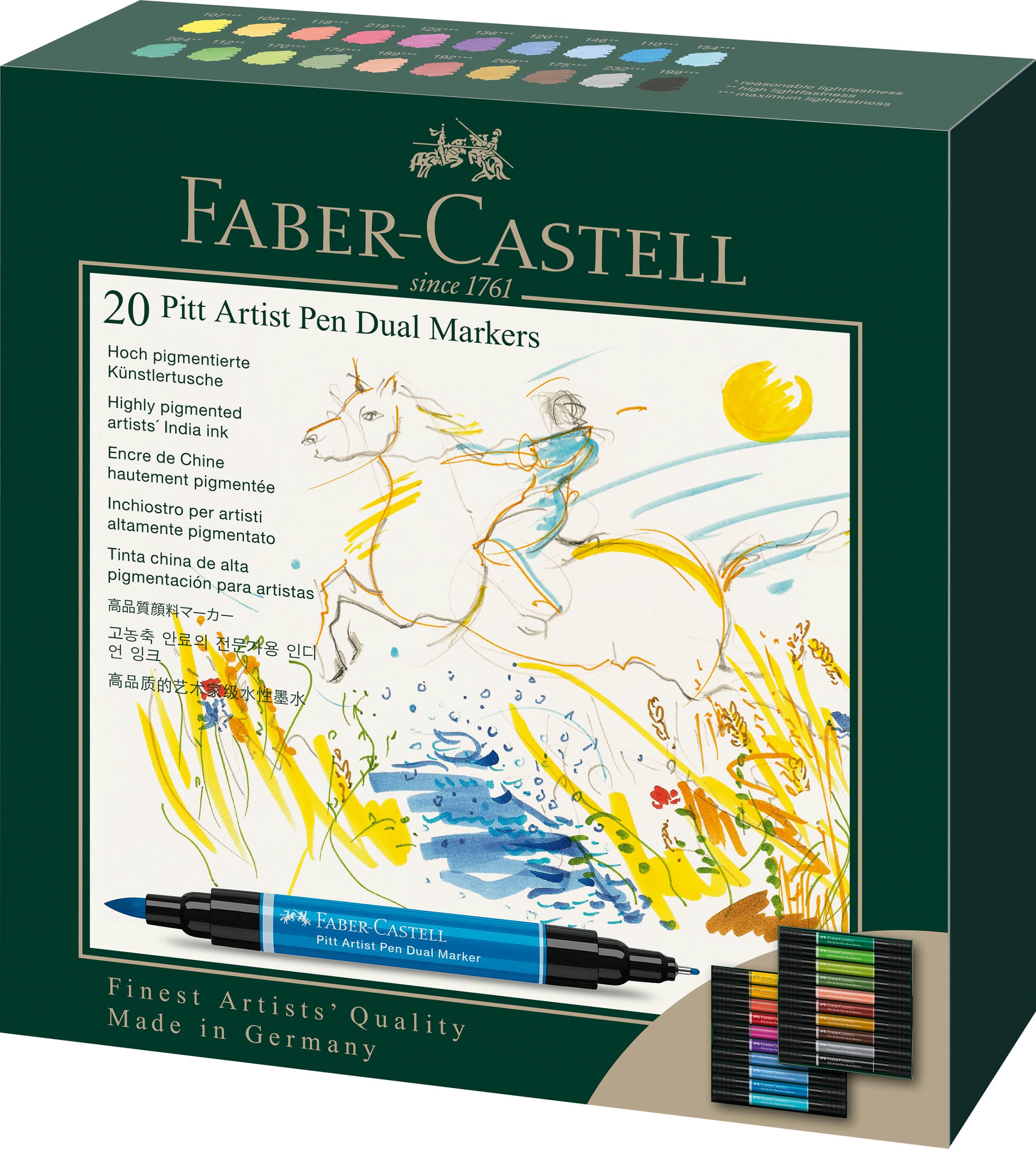Faber-Castell Art & Graphic Pitt Artist Pen Dual Marker India Ink, Multicoloured, Wallet of 20, Art, Craft, Drawing, Sketching, Home, School, University, Colouring