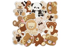 Nicime 16pcs Plush Bear Iron/Sew on Patches, Cute Animal Embroidered Applique, DIY Decration for Clothes, Hat, Bag, Jeans, Dr