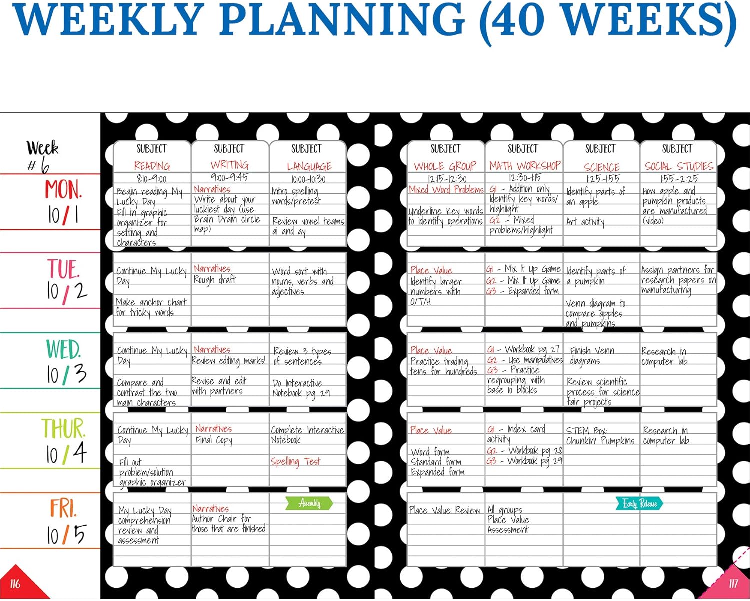 Schoolgirl Style Black, White and Stylish Teacher Planner—Undated Weekly/Monthly Lesson Plan Book and Record Organizer for Classroom or Homeschool (8 inches x 11 inches), multi (105029) : Office Products