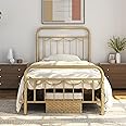 Yaheetech Twin Size Metal Bed Frames with Vintage Headboard and Footboard, Farmhouse Metal Platform Bed, Heavy Duty Steel Slat Support, Ample Under-Bed Storage, No Box Spring Needed, Antique Gold