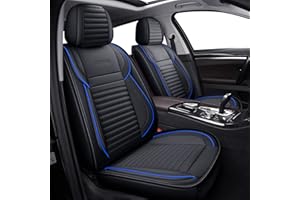 LINGVIDO Leather Car Seat Covers,Breathable and Waterproof Faux Leather Automotive Seat Covers for Cars SUV Pick-up Truck Sedan,Universal Driver Seat Cover with Backrest (2 PCS Front Seat, Blue+Black)