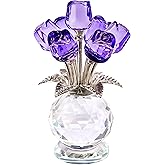 KRISININE Crystal Purple Rose Figurines 4.7 * 2.8in Crystal Rose Flowers Gifts for Women Glass Flower Ornament Gifts
