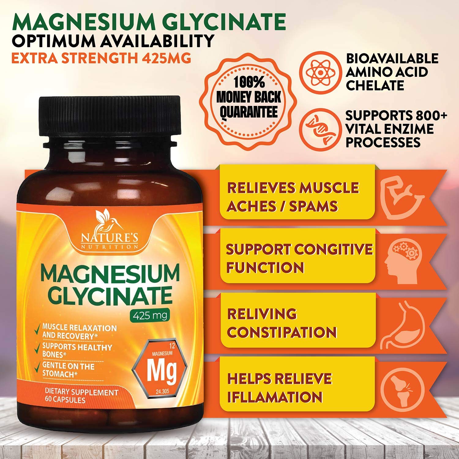 Magnesium Glycinate Max Potency 100 High Absorption Chelated 425 mg eBay
