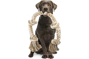 PetiFine Dog Rope Toys for Aggressive Chewers, Heavy Duty Cotton Chew Toys for Large Medium Dogs- 3 Feet 5 Knots Tough Interactive Tug of War Dog Pull Rope, Teeth Cleaning