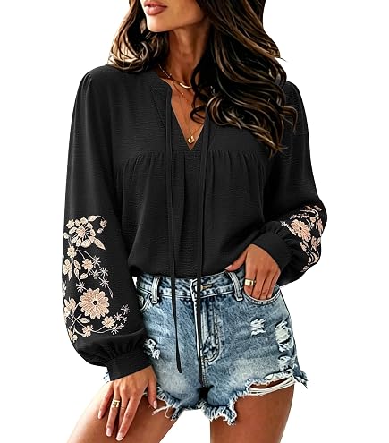 Women's Stand Collar Lace Trim Shirts Casual Hollow Out Flower