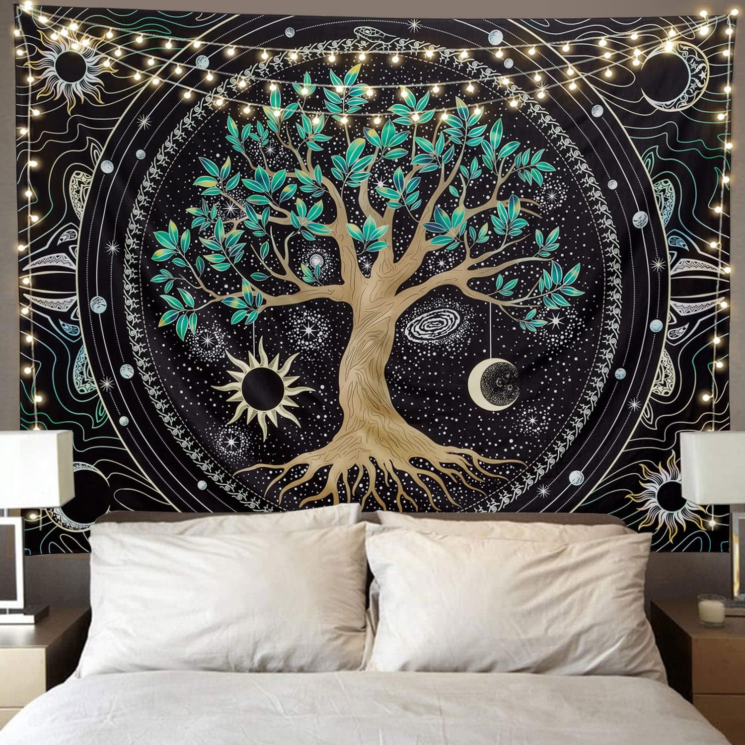 Tapestries - FLY SPRAY Aesthetic Tree of Life Tapestry Trippy Tapestry Wall Tapestry Hippie Sun Moon Star Galaxy Tapestries Forest Wall Hanging Decor Vibrant Nature Home Decoration for Bedroom,Living Room,Dorm