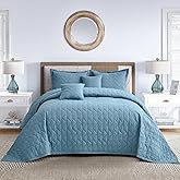 Blythease Oversized King Bedspread 128x120 Extra Wide, Modern & Contemporary Look, Lightweight Bedding Cover, Reversible, 5 Piece Set, Ashley Blue