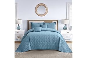 Blythease Oversized King Bedspread 128x120 Extra Wide, Modern & Contemporary Look, Lightweight Bedding Cover, Reversible, 5 Piece Set, Ashley Blue