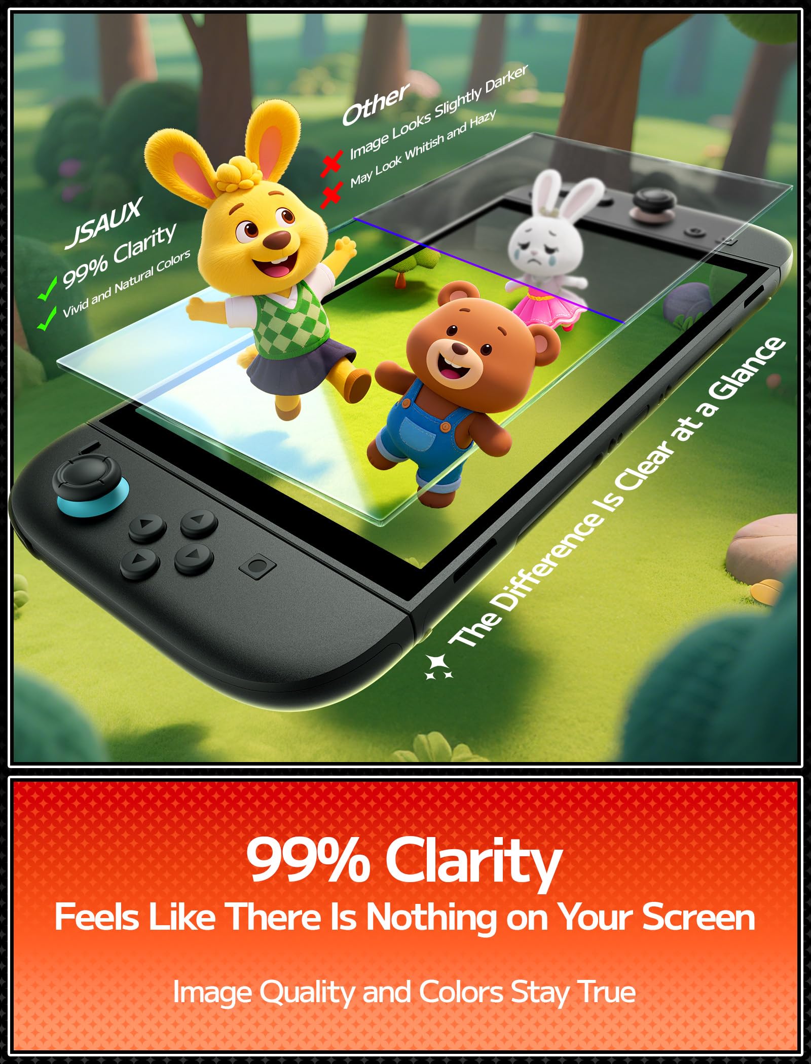 JSAUX 3er-Pack Schutz Glas für Nintendo Switch 2 (2025), Einfache Installation mit Montagerahmen, Ultra HD Displayschutzfolie mit 9H Härte, Kratzfest, Full-Screen Abdeckung, Schutz Zubehör 4