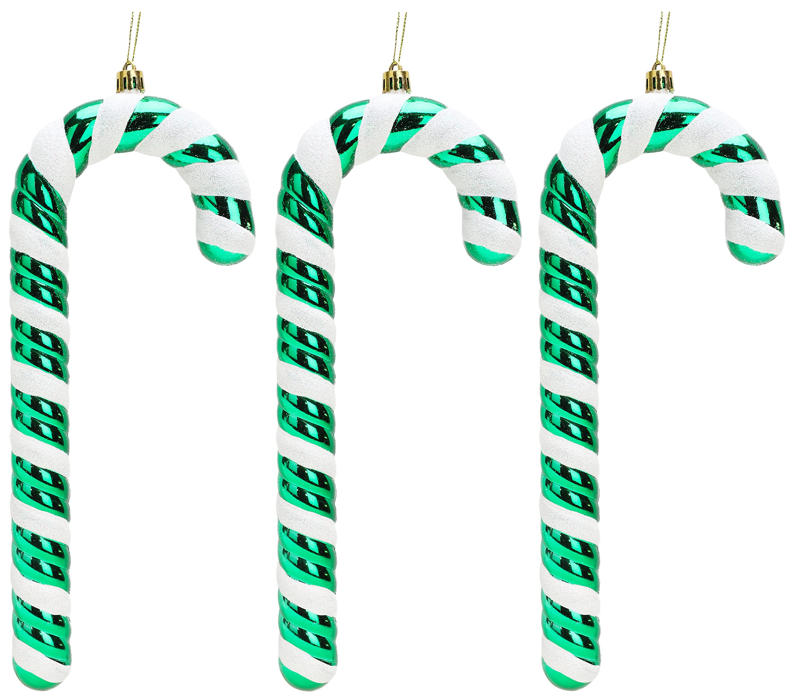 Christmas Concepts® Pack of 3–250mm (10") Extra Large Candy Cane Baubles – Shiny & Glitter Decorated – Christmas Decorations (Emerald Green)