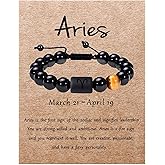 SUMMER LOVE Father's Day Gifts Zodiac Bracelet for Men Women 10mm Natural Black Onyx Stone Star Sign Constellation Beaded Protection Bracelet