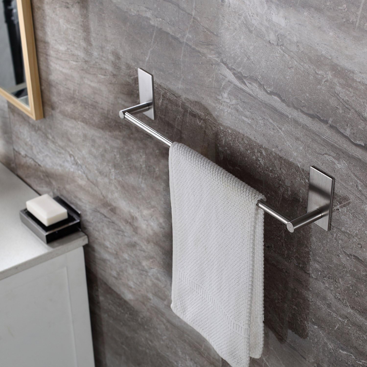 Taozun Self Adhesive 16-Inch Bathroom Towel Bar Brushed SUS 304 Stainless Steel Bath Wall Shelf Rack Hanging Towel Stick On Sticky Hanger Contemporary Style: Home & Kitchen