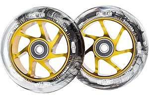 FOMO TEAM Pro Stunt Scooter Wheels 100mm24mm Watercolor Effect with ABEC-9 Bearings Installed 2-Pack Scooter Replacement Wheels (Black PU Gold Core)