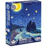 Olympic National Park Jigsaw Puzzle 1000 Pieces for Adults, Hand-Painted Van Gogh Starry Night Style by Luis Rinc&oacute;n, Soft Touch Matte Finish, Made in USA, Poster Included