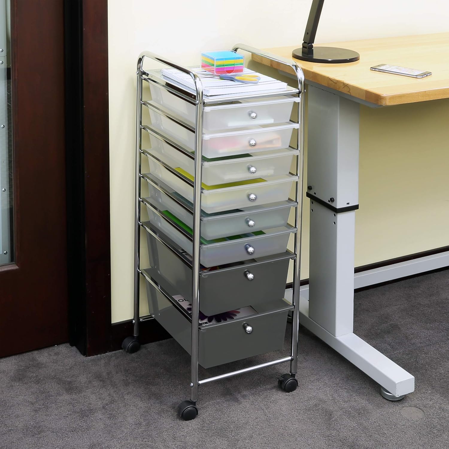 Seville Classics 8-Drawer Multipurpose Mobile Rolling Utility Storage Bin Organizer Cart, Gradient Gray: Home & Kitchen