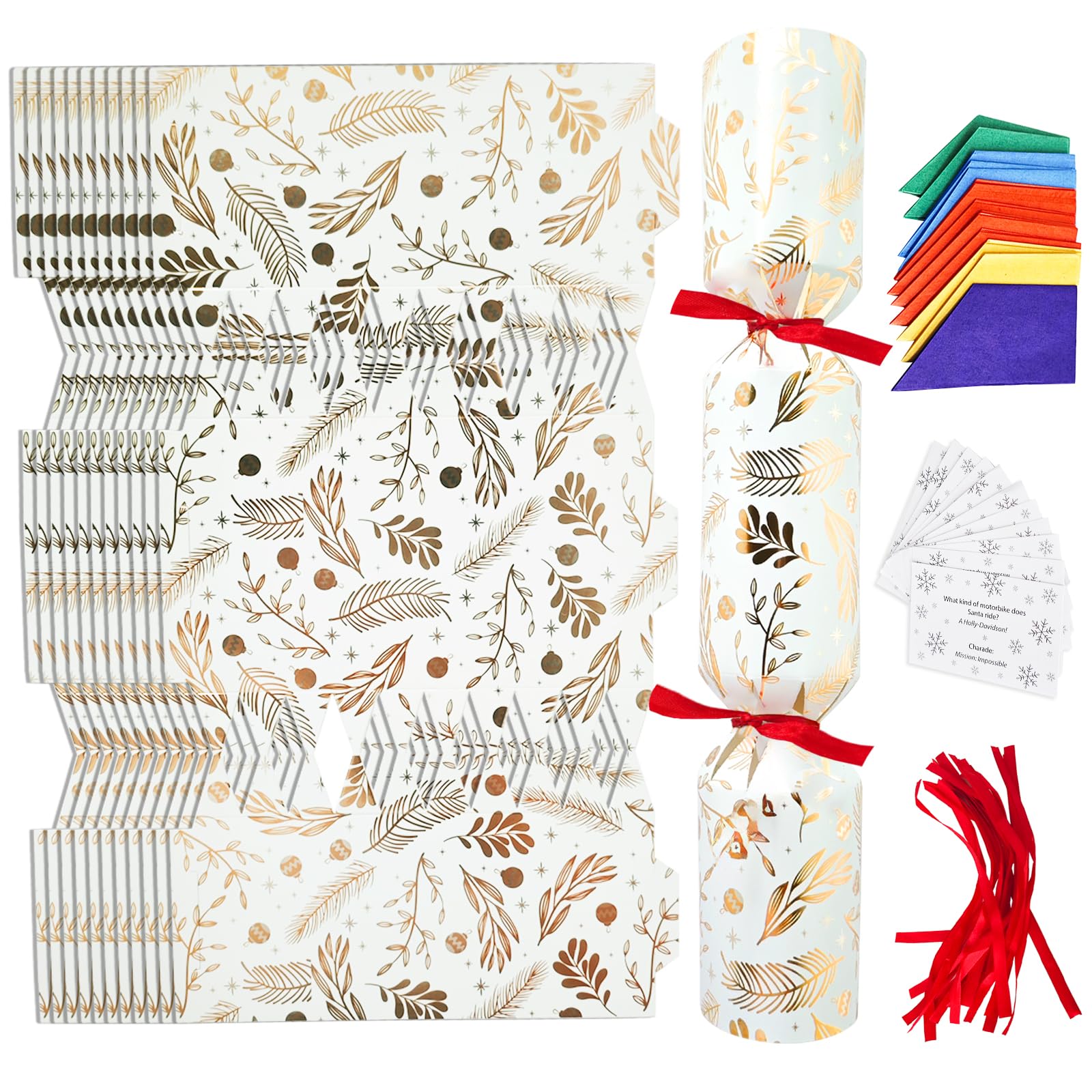 sesameless 12 Packs Christmas Crackers, Make Your Own Christmas Crackers, DIY Christmas Cracker Kit with Hats and Riddle Cards (No Snap) (Style 1)