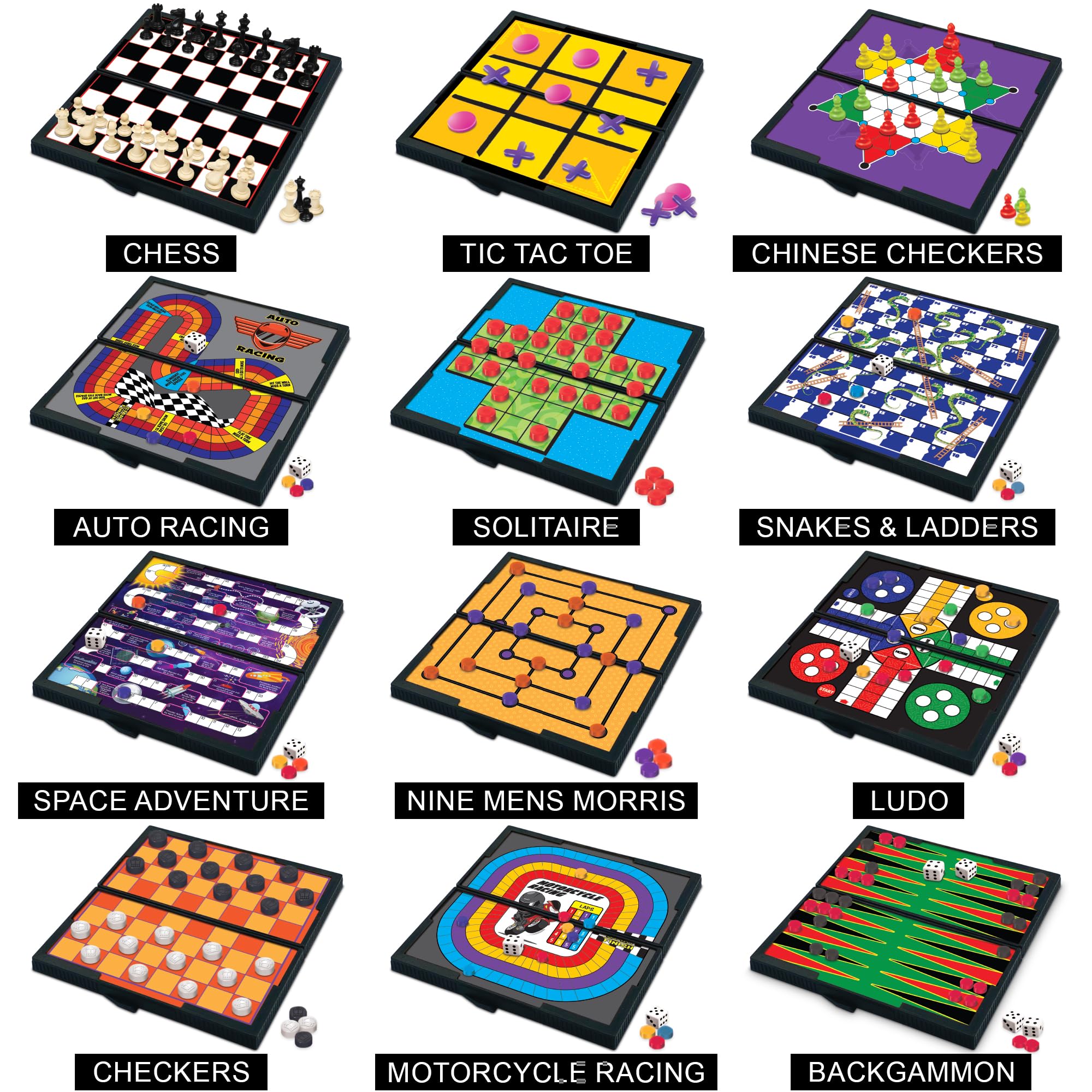 Gamie Magnetic Board Travel Games for Kids, Set Includes 12 Retro Fun Games - 5