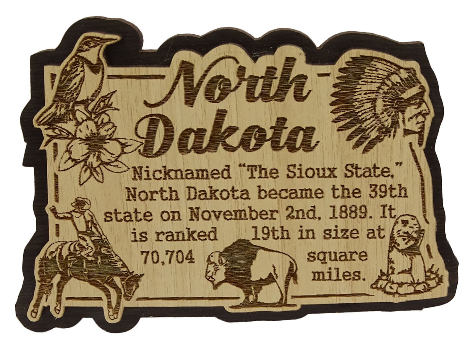 Printtoo USA North Dakota State Map Wooden Magnet Souvenir Fridge Magnet Gift