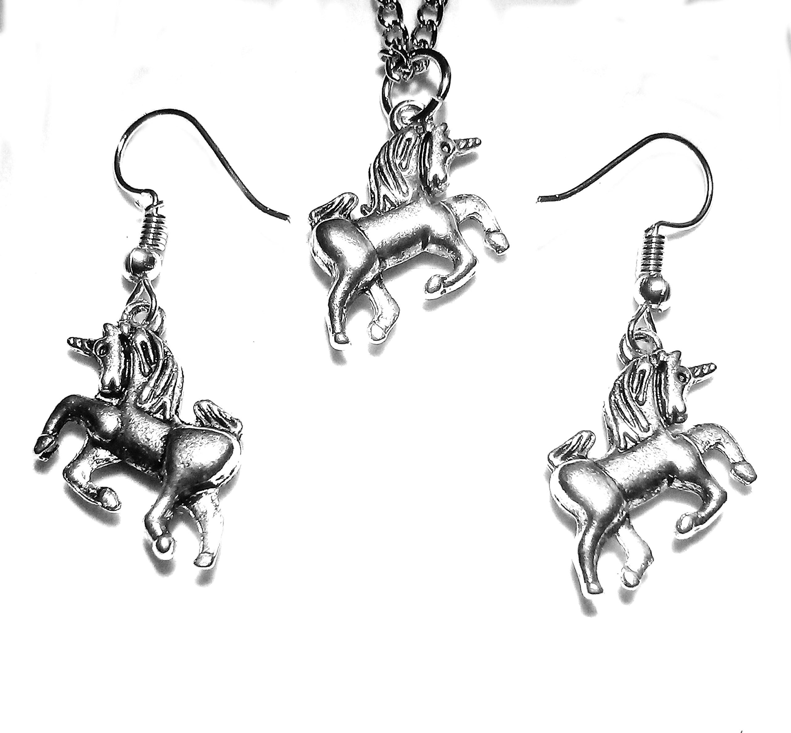 Beasthwaite Design Unicorn Pendant Necklace and Earring Jewelry Set for Women or Girls
